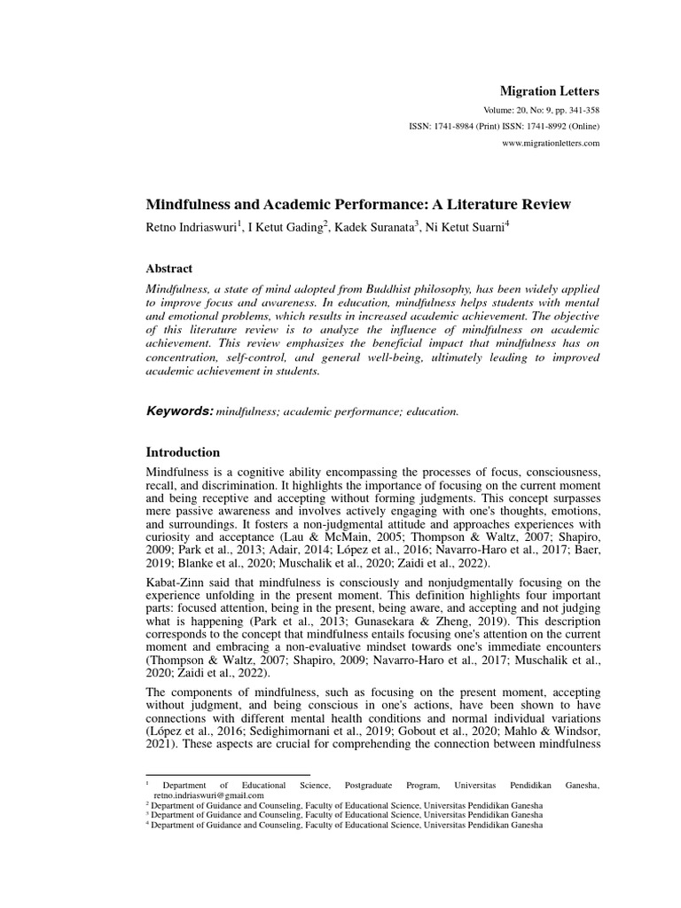 Mindfulness and Academic Performance A Literature | PDF | Mindfulness ...