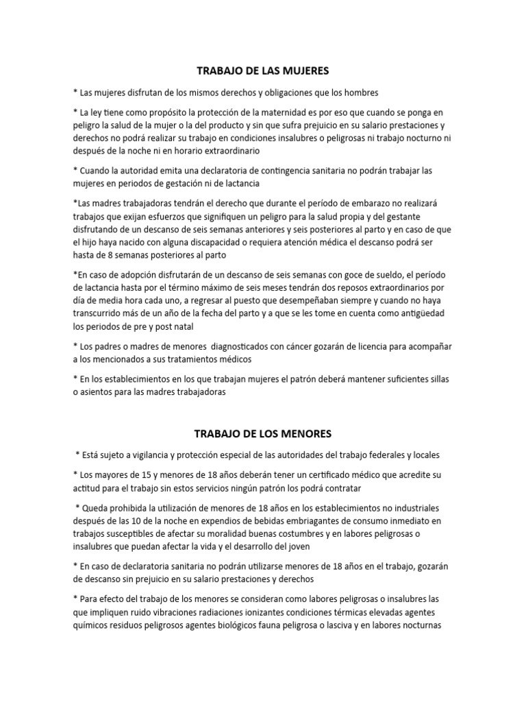 Derechos Laborales de Mujeres y Menores | PDF | Amamantamiento | Parto