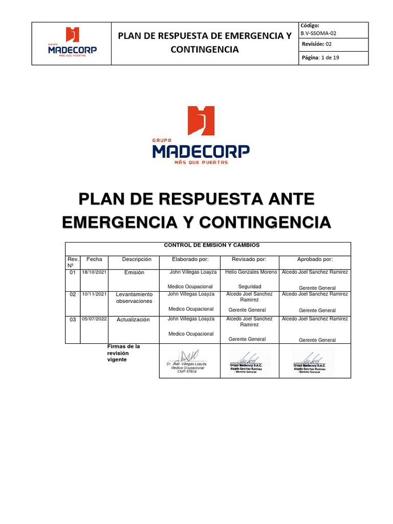 Plan de Contingencia y Emergencia - Viva Gym | PDF | Primeros auxilios ...