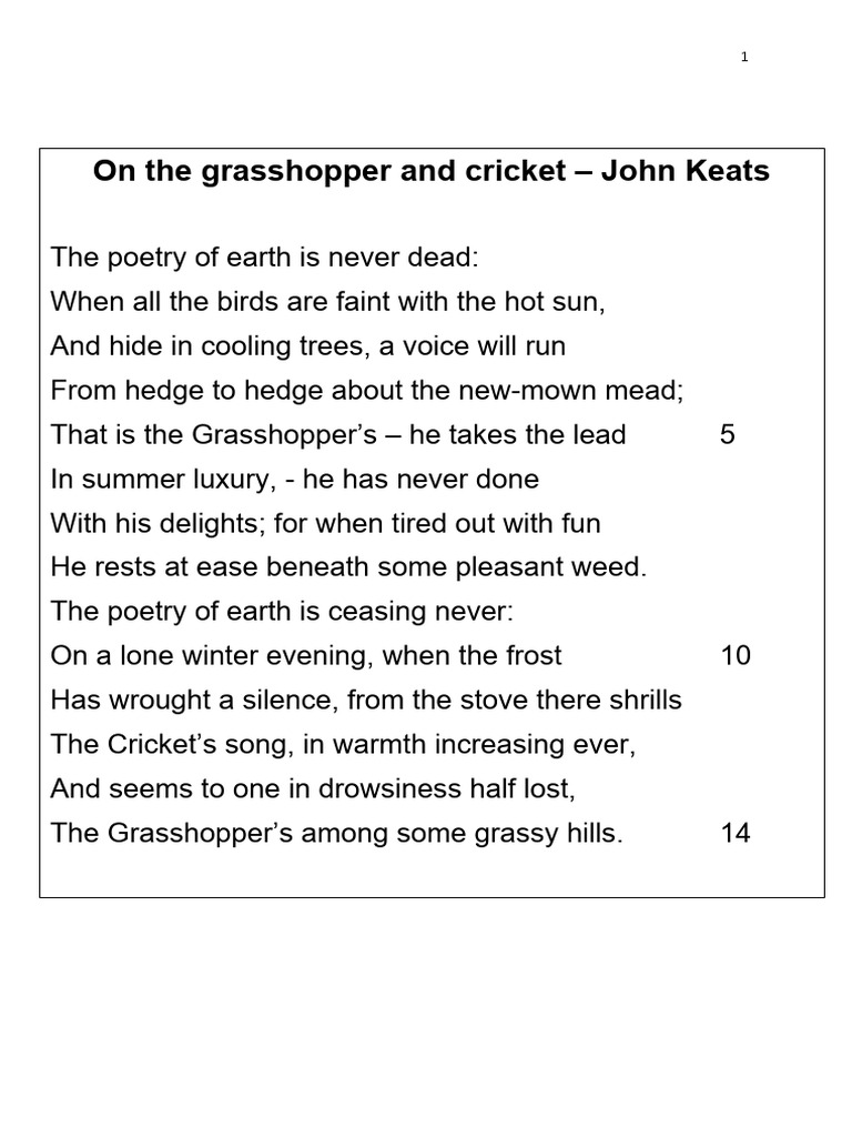 Analysis of Keats' Grasshopper and Cricket | PDF | Poetry | Sonnets