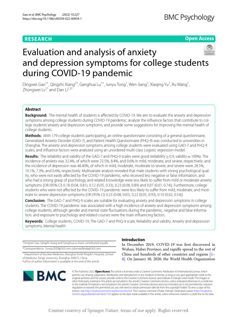 Evaluation and Analysis of Anxiety and Depression | PDF | Anxiety ...