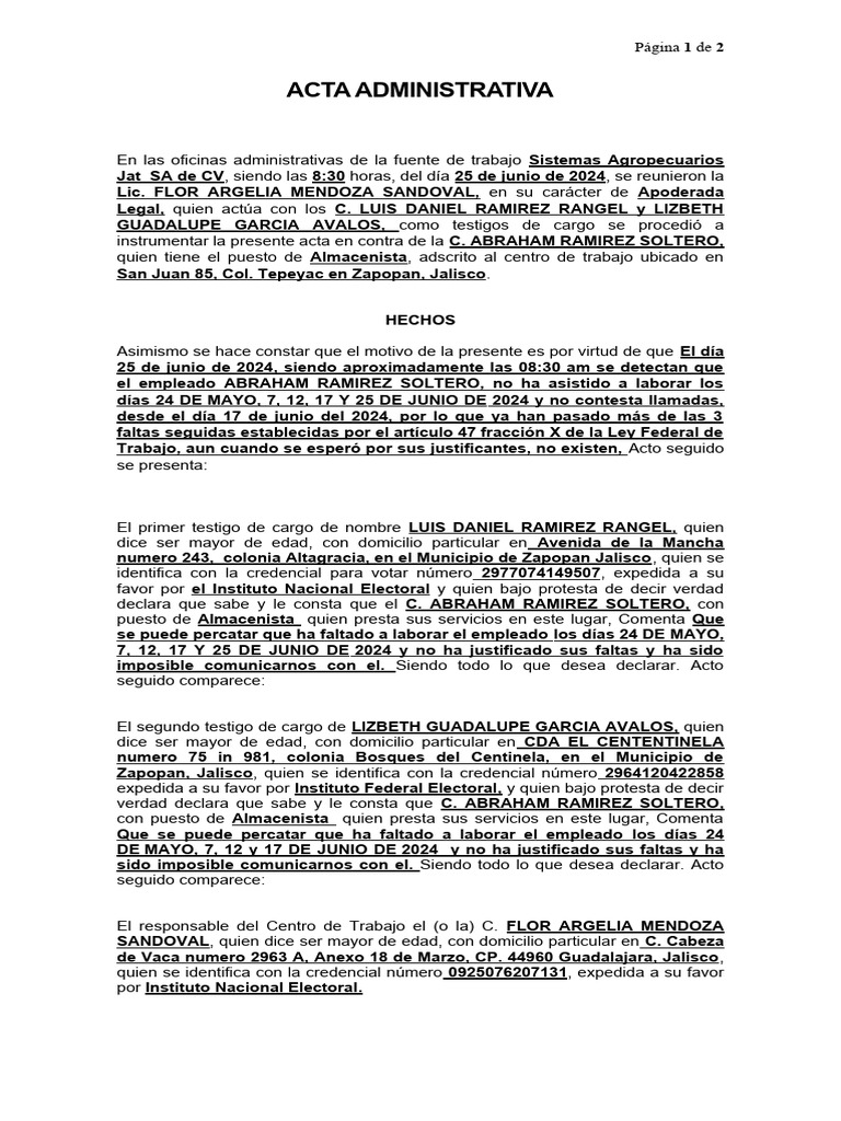 Acta Administrativa Abraham | PDF | Gobierno