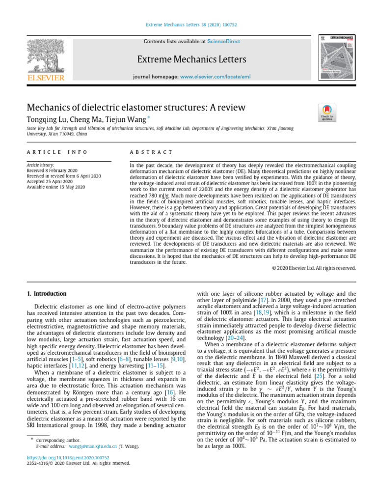 Mechanics of dielectric elastomer structures a review pdf