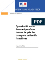 Opportunité socioéconomique d'une hausse de prix des transports collectifs franciliens - Etude Direction générale du Trésor