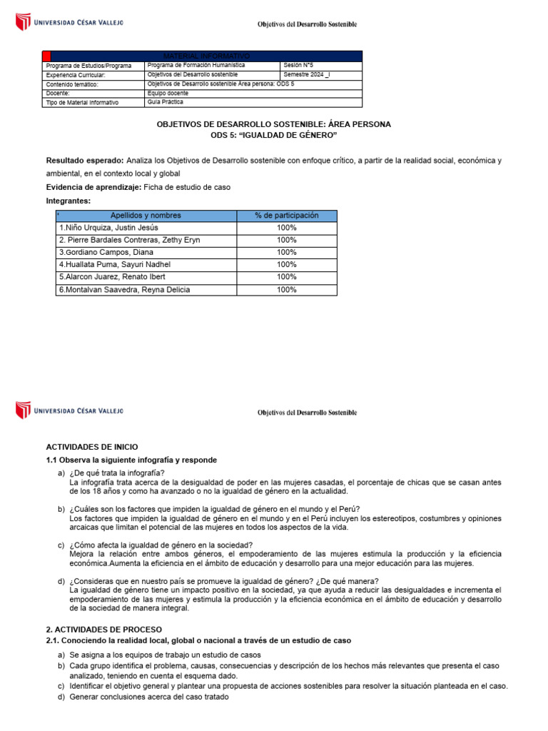 Manual de Acciones Sostenibles ODS 5 | PDF | Igualdad de género ...