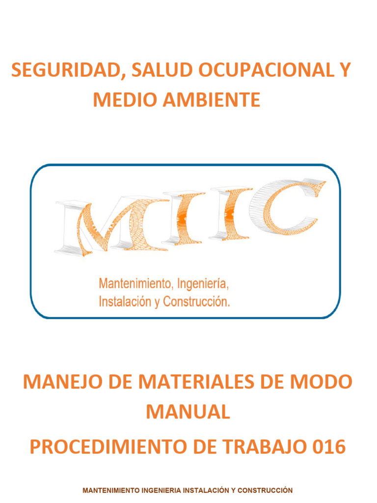 SEGURIDAD PROCEDIMIENTO DE MANEJO DE MATERIALES DE MODO MANUAL 016 ...