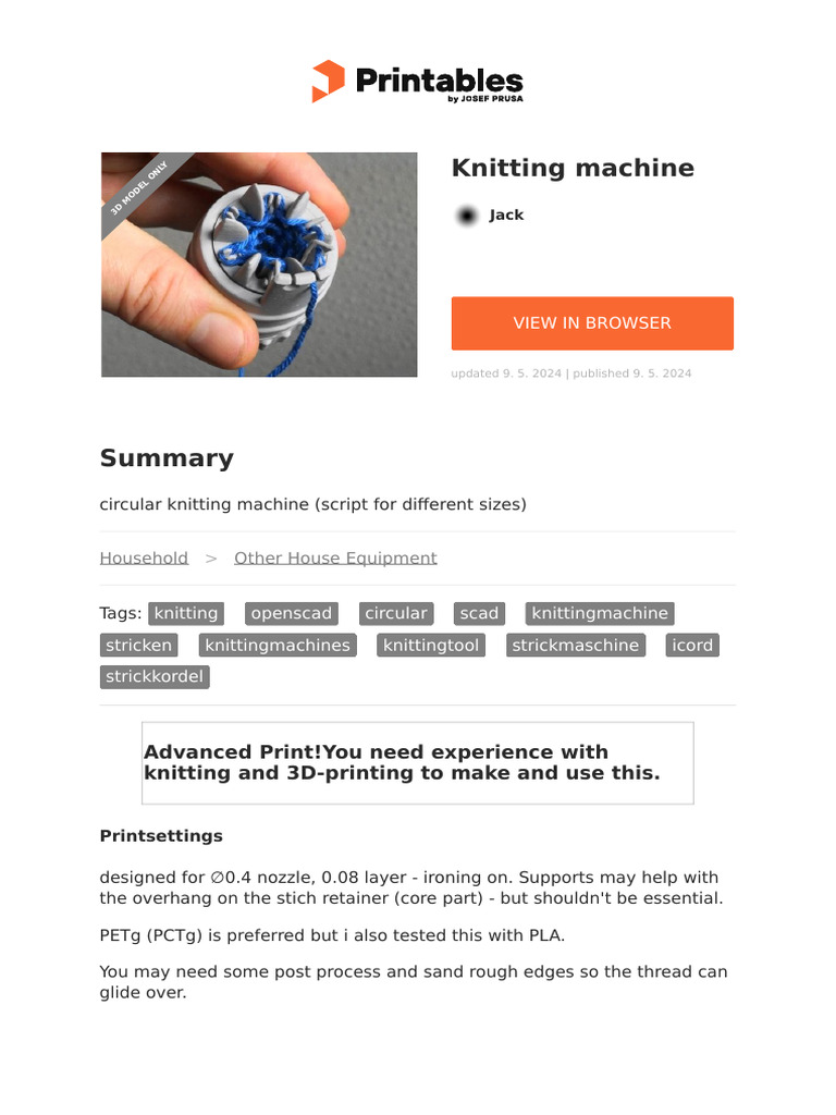 Photo inspiration: Visual Reference: 3D Printed Knitting Machine Guide Pdf