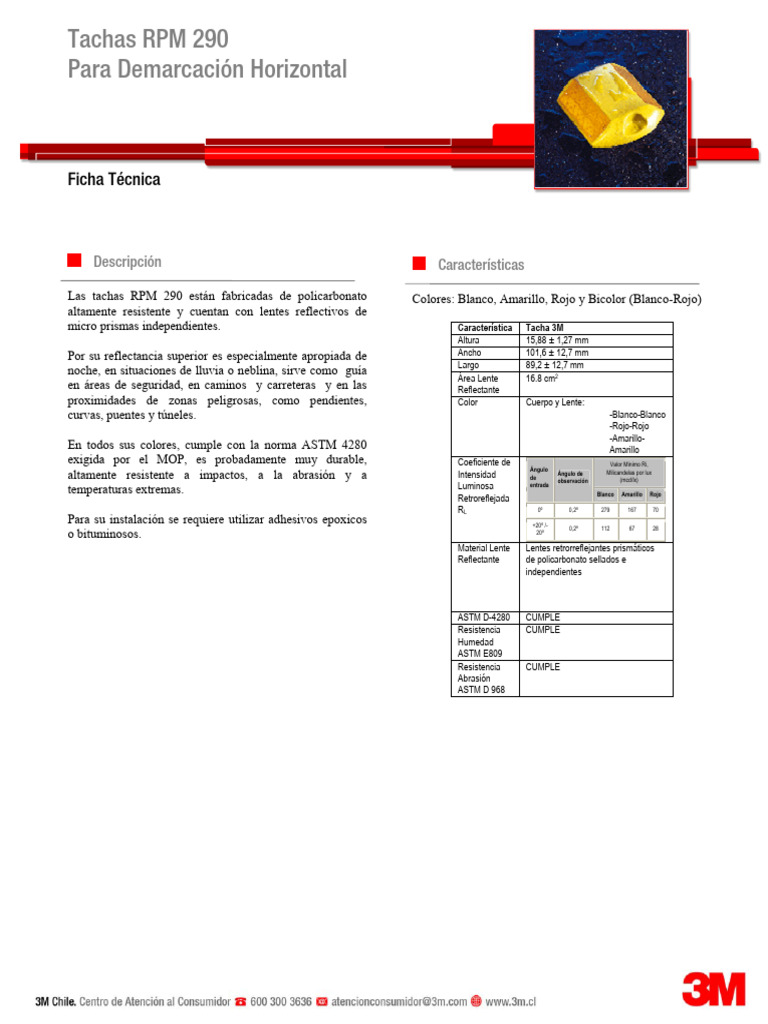 tachas reflectivas 3M ficha técnica