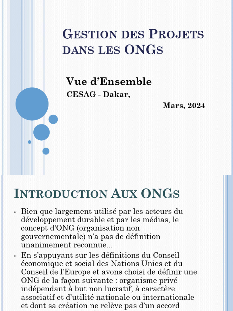 Gestion de projets dans les ONG | PDF | Planification | Direction