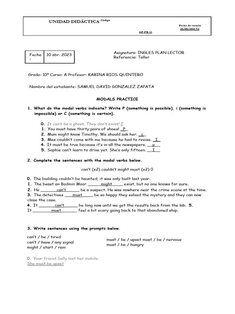 Modals Practice for 10th Grade English | PDF | Grammar | Syntax