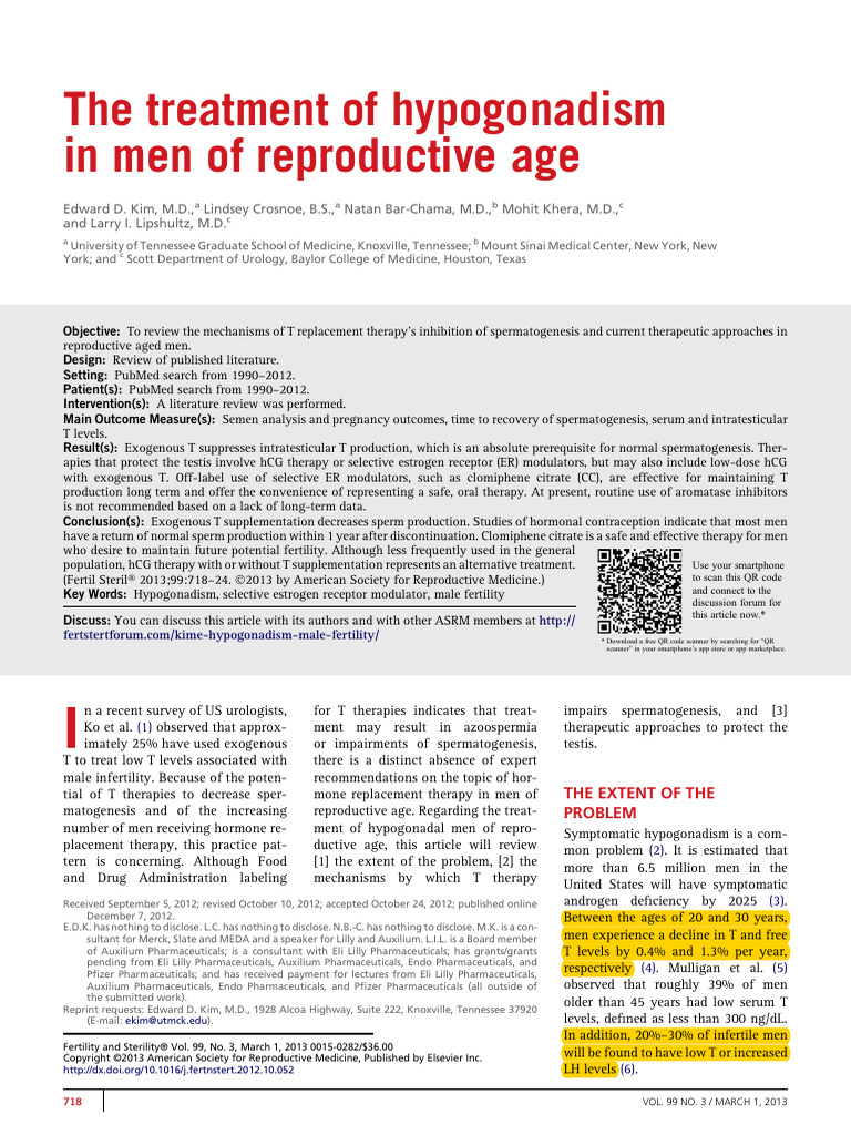 Fert Steril 2013.the Treatment of Hypogonadism in Men of Reproductive ...