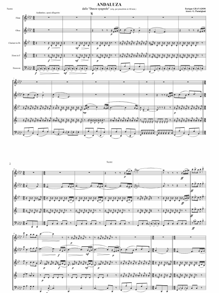 Granados Spanish Dance Andaluza For Woodwind Quintet (Flute, Oboe