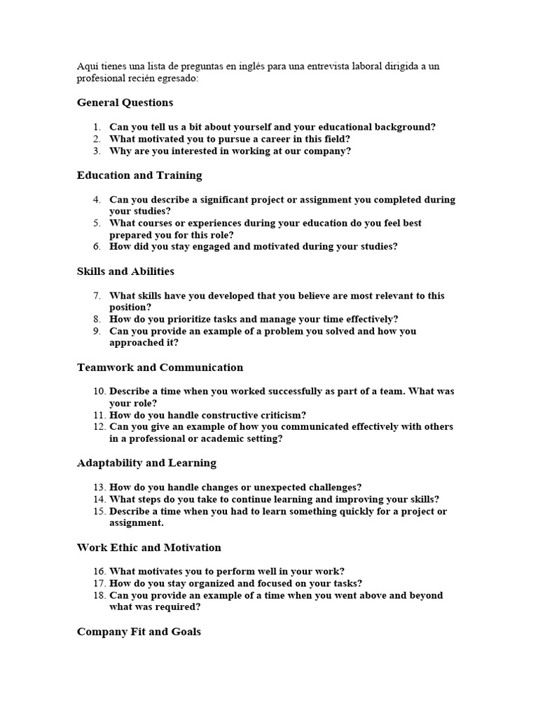 Interview Questions for Recent Graduates | PDF