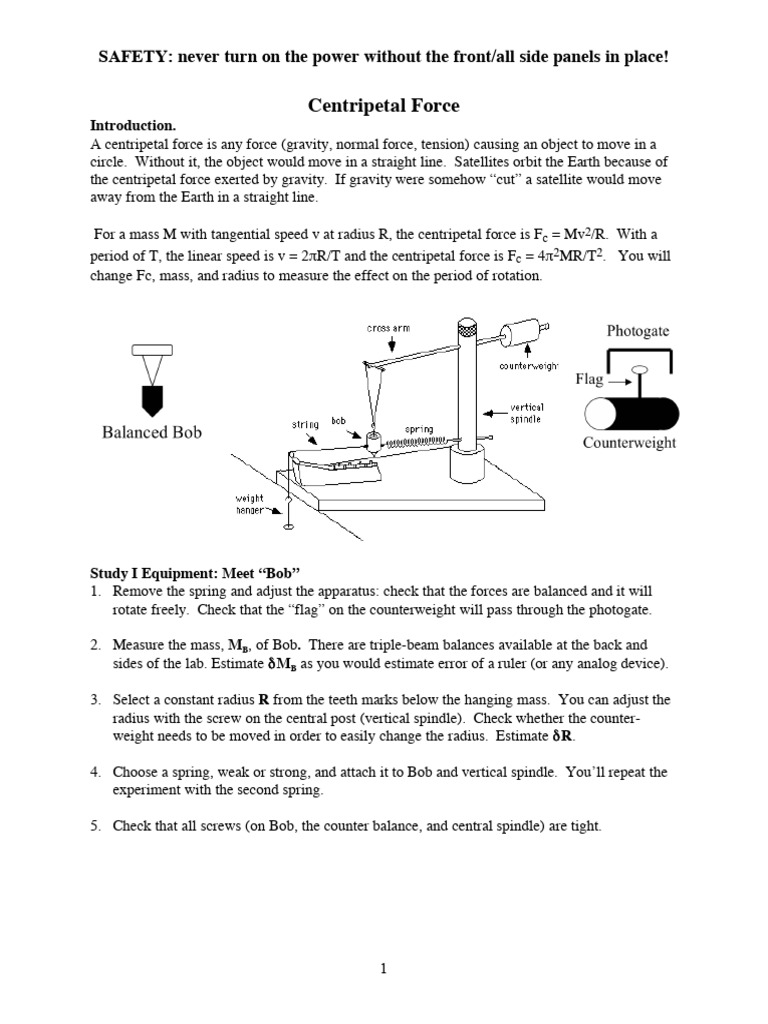 Centripetal Force Experiment Guide | PDF | Force | Mass