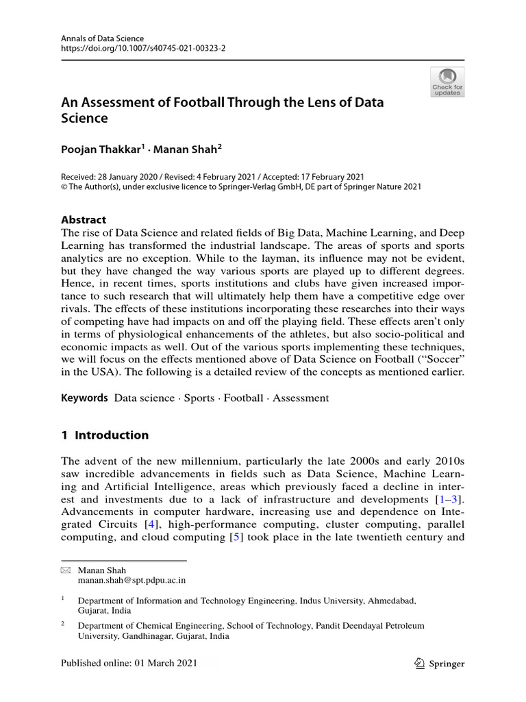 Data Science Impact on Football Analysis | PDF | Big Data | Machine ...