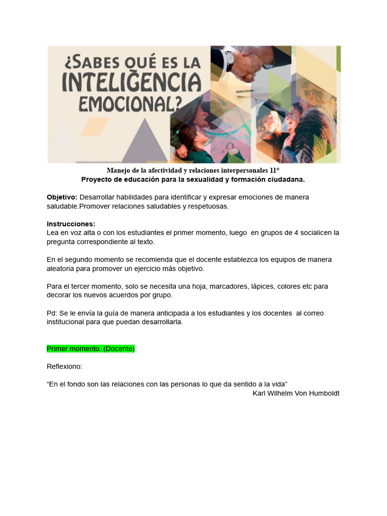 Manejo de La Afectividad y Relaciones Interpersonales 11° | PDF | Las ...