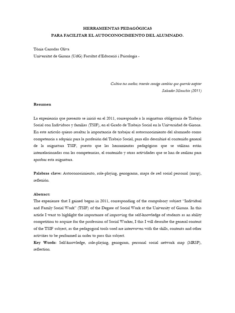 Herramientas para el Autoconocimiento Estudiantil | PDF | Trabajo ...