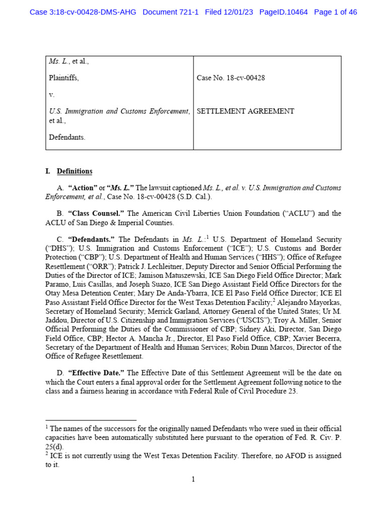 Ms. L. Settlement Agreement Overview | PDF | Public Law | Justice