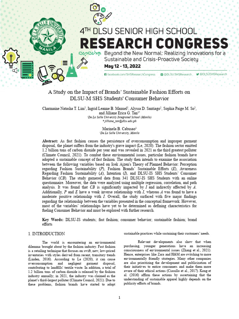 A Study On The Brands - Sustainable Fashion Efforts On DLSU-M SHS | PDF ...
