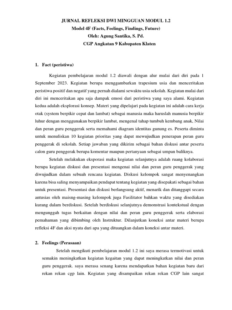 Refleksi Pembelajaran Modul 1.2 CGP | PDF | Karier & Perkembangan ...