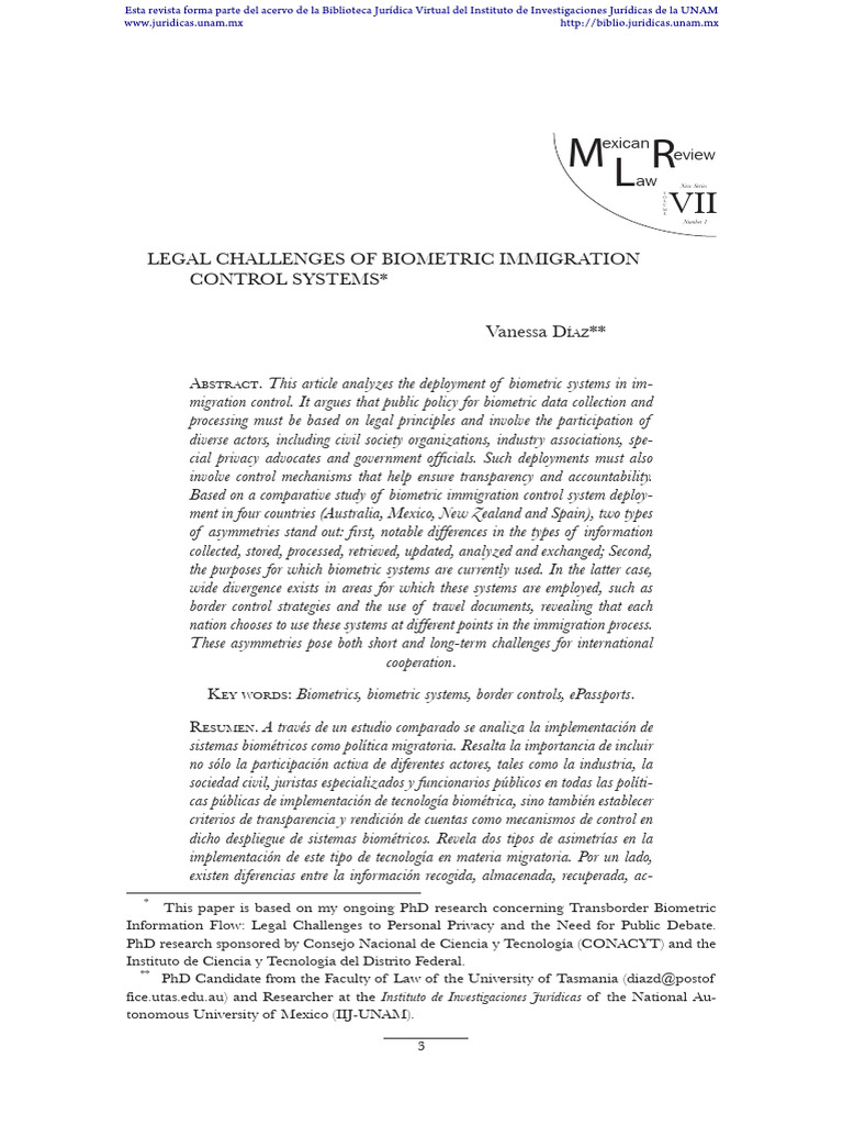 Legal Challenges of Biometric Immigration Control Systems | PDF ...