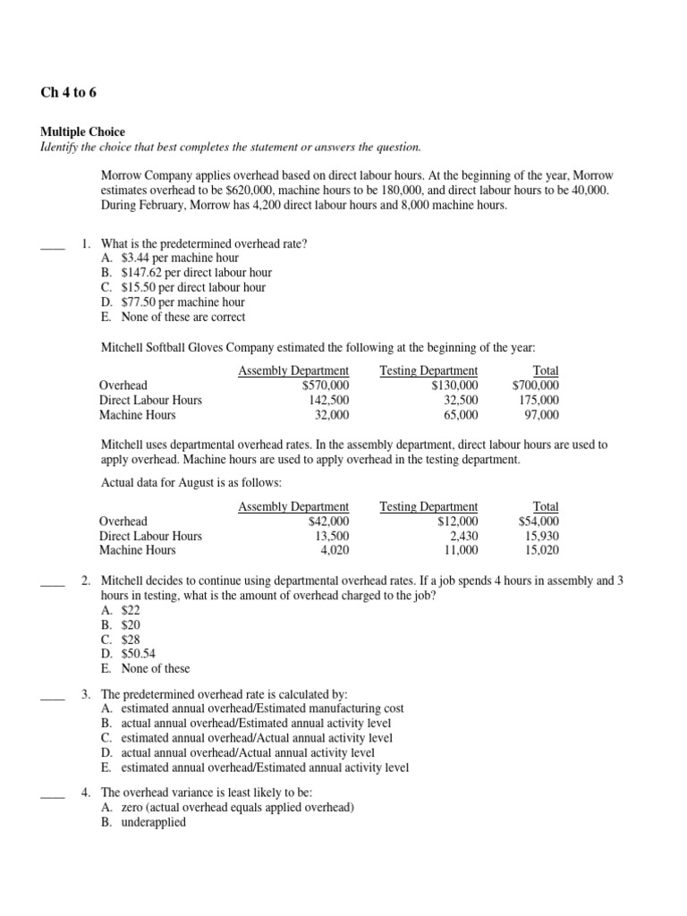 Overhead Costing and Job Costing Quiz | PDF | Debits And Credits | Cost ...