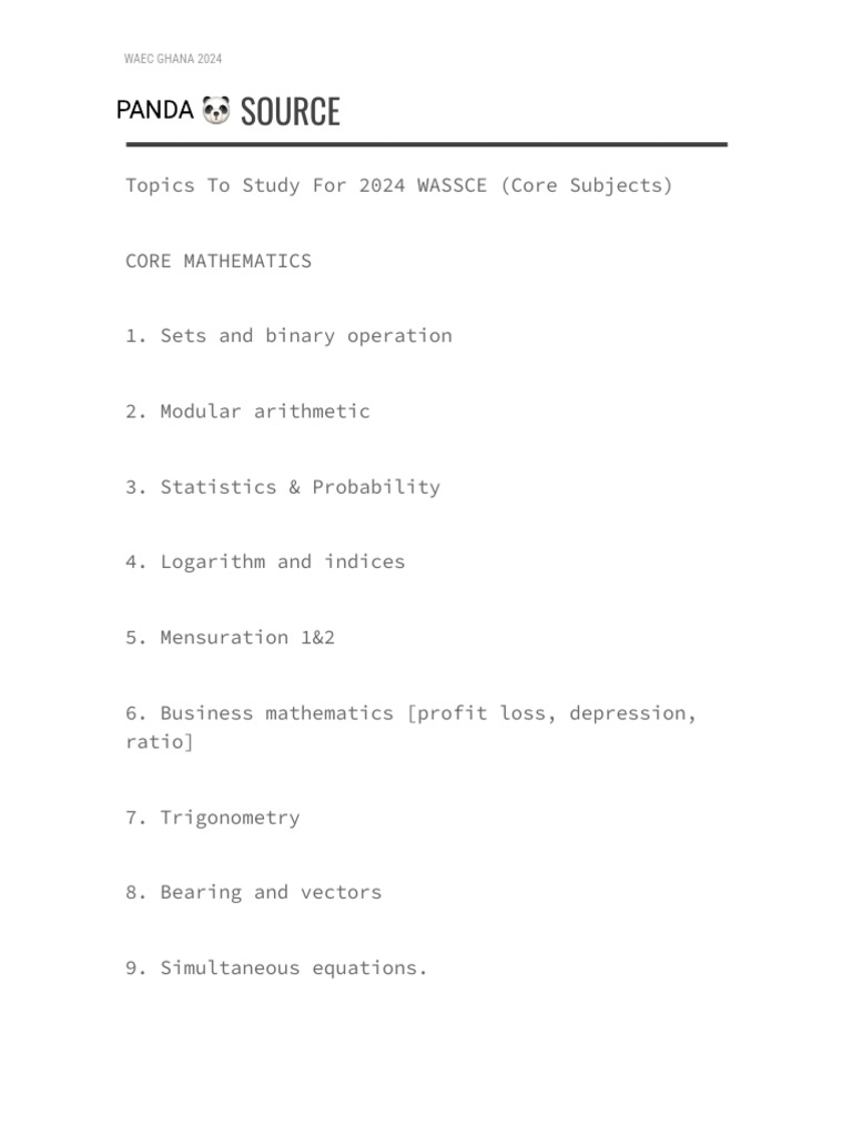 WAEC Ghana 2024 Study Topics Guide | PDF
