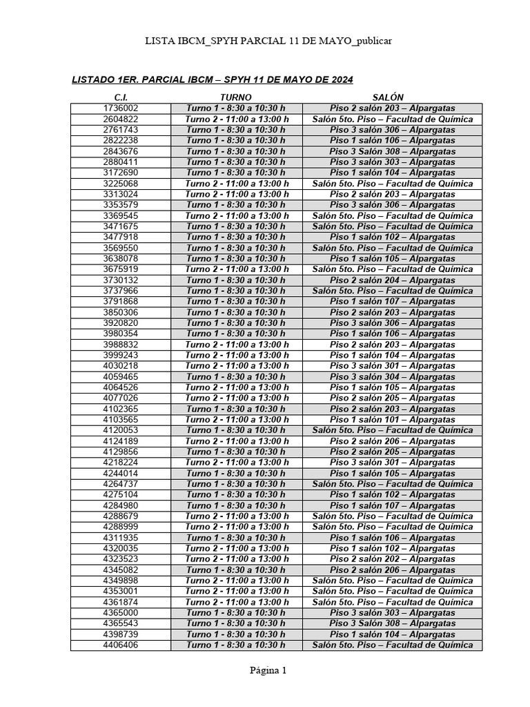 Lista Parcial IBCM - SPYH 11 de Mayo 2024 | PDF