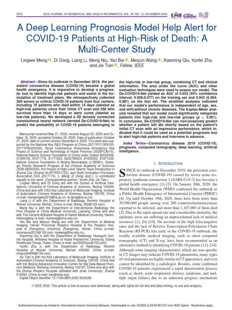 Deep Learning Model for COVID-19 Prognosis | PDF | Receiver Operating ...