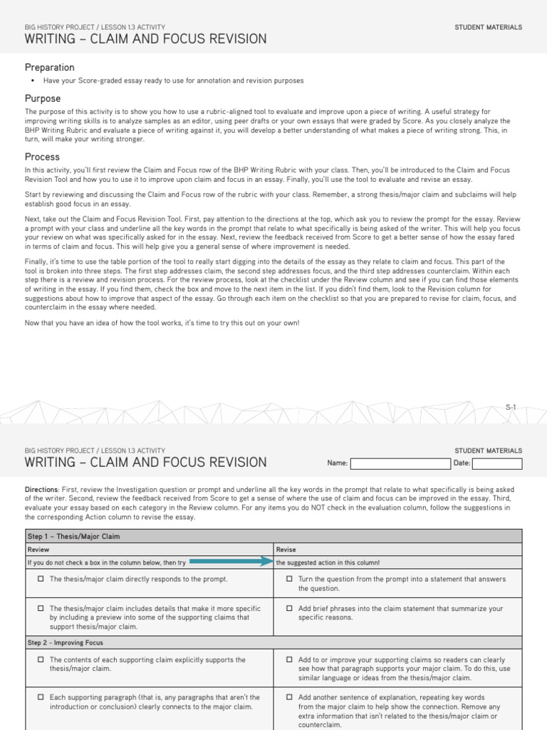Bhp 1 3 10 activity claim and focus revision student pdf essays