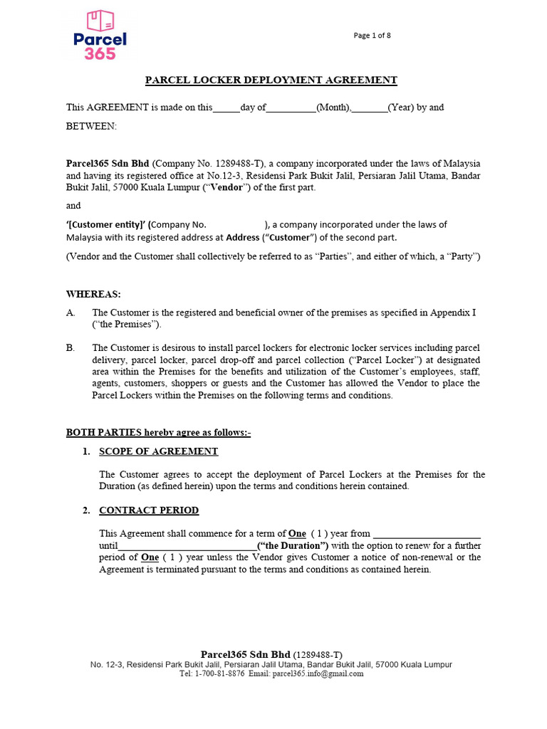 Parcel Locker Deployment Agreement | PDF | Breach Of Contract | Taxes