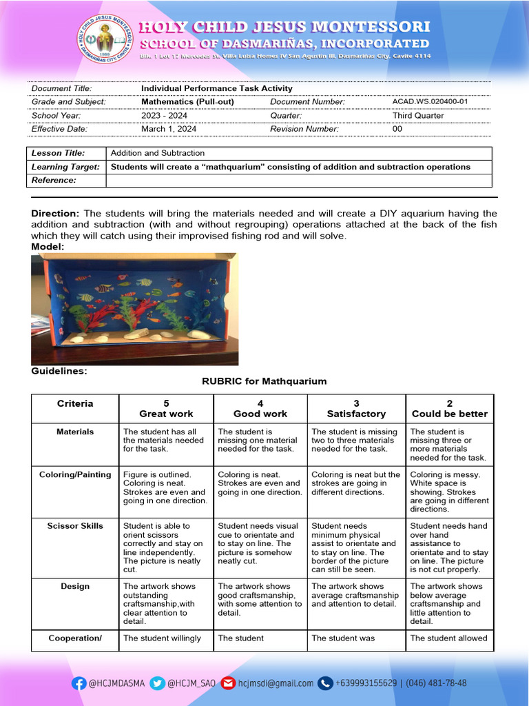 Rubrics For Mathquarium Pdf Cognitive Psychology Cognitive Science