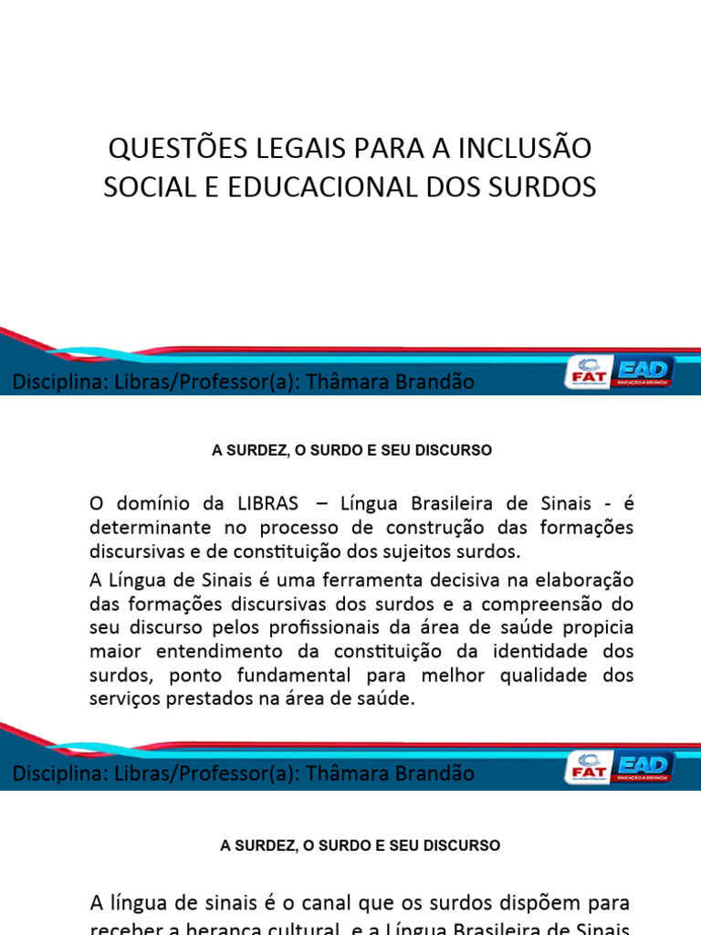 QuestÃ Es Legais para A InclusÃ o Social e Educacioal Dos Surdos | PDF ...