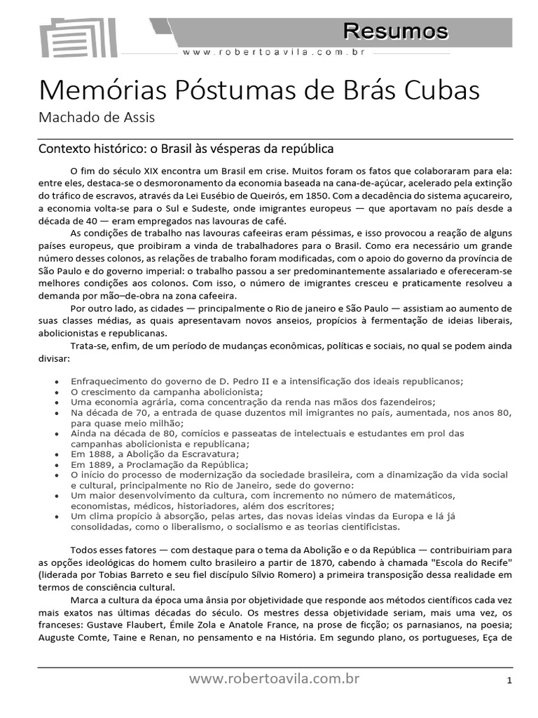 Memorias Postumas de Bras Cubas | PDF | Realismo (artes) | Science