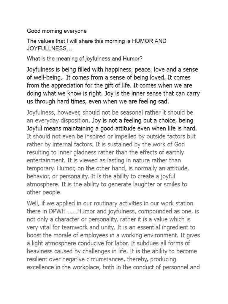 The Value of Humor and Joyfulness | PDF | Humour | Psychological Concepts