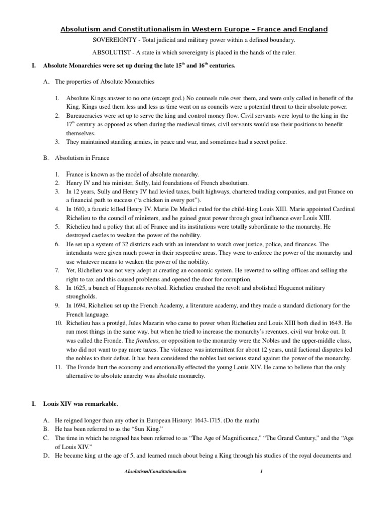 Absolutism and Constitutionalism in Western Europe - France and England ...