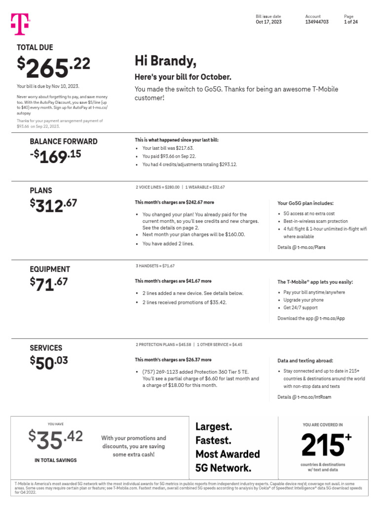 Detailed Bill Oct 2023 | PDF | Fee | T Mobile Us