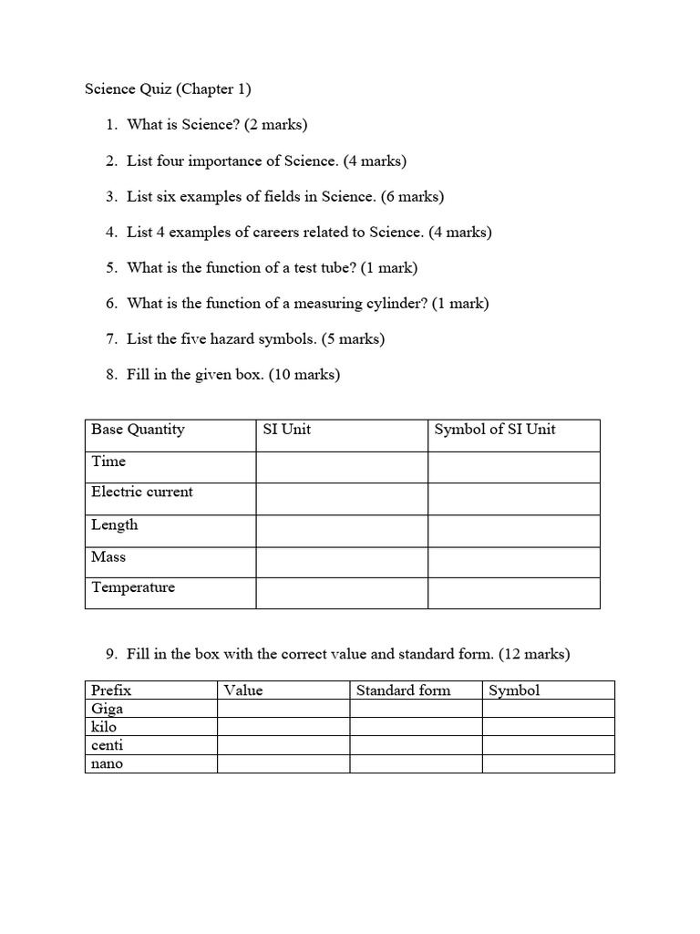 Science Quiz 1.1-1.3 | PDF | Teaching Methods & Materials