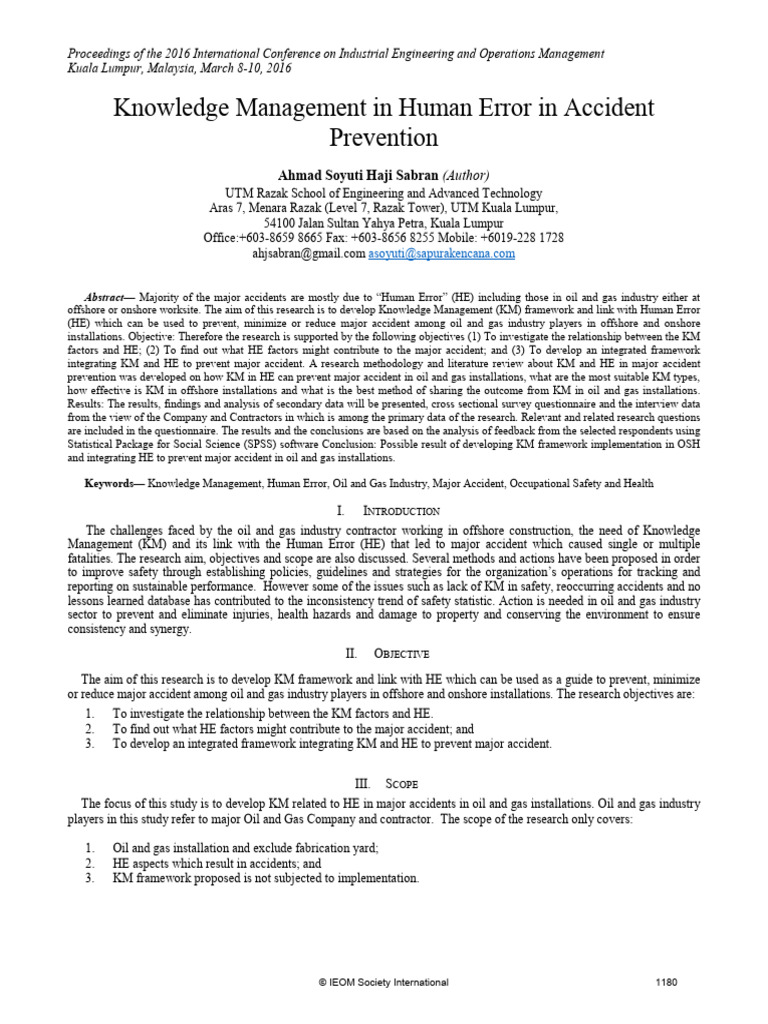 Knowledge Management in Human Error in Accident Prevention | PDF ...