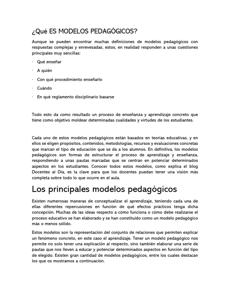 Que Son Los Modelos Pedagógicos | PDF | Aprendizaje | Enseñando