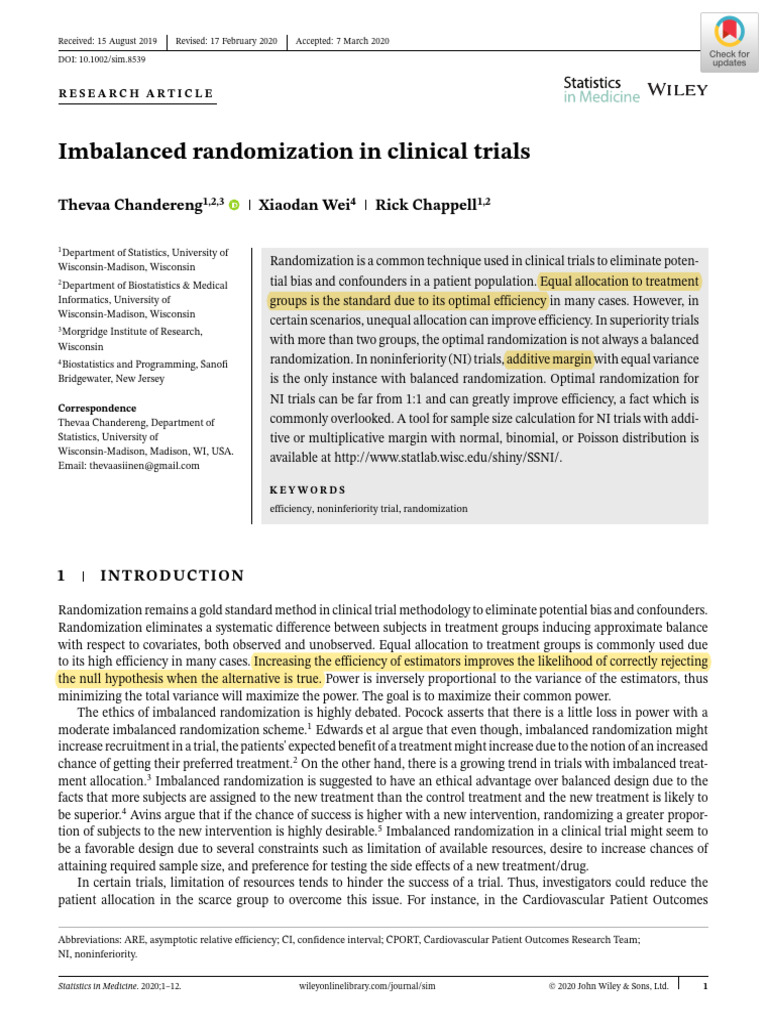 Imbalanced Randomization in Clinical Trials SIM | PDF | Confidence ...