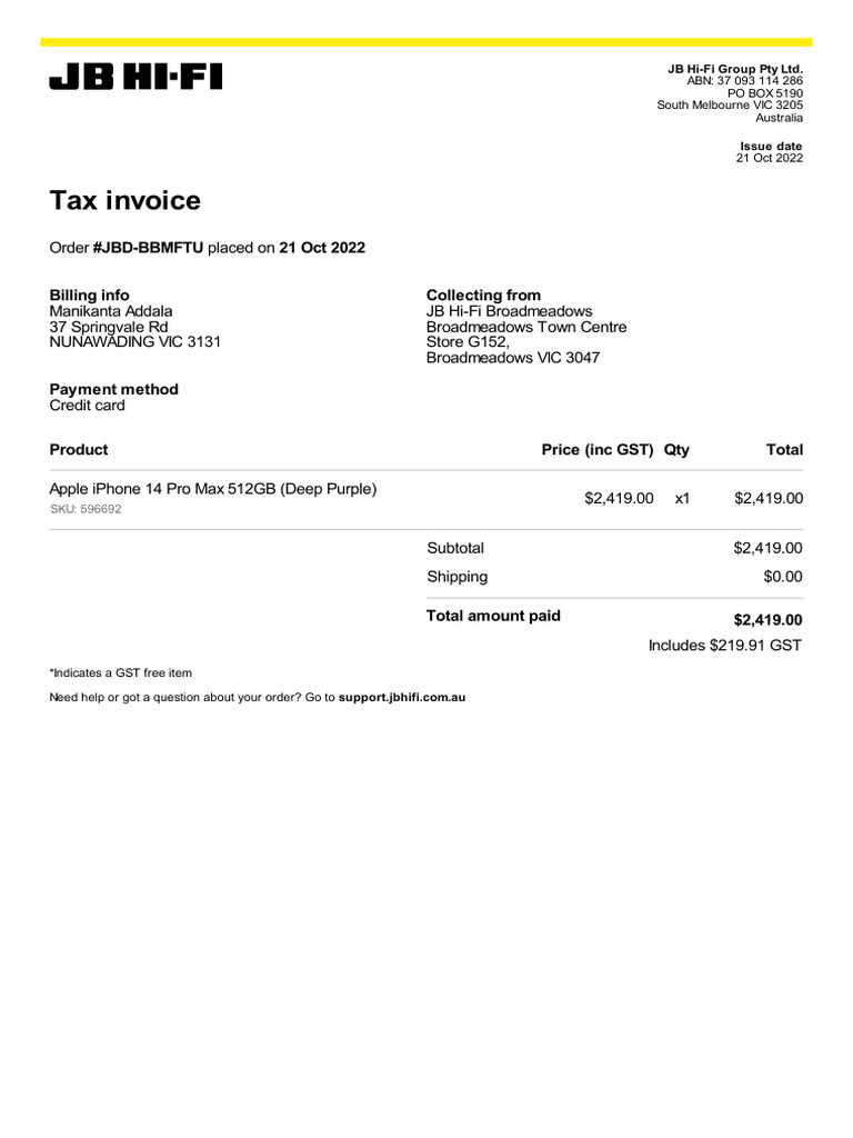 Tax Invoice For JBD BBMFTU | PDF