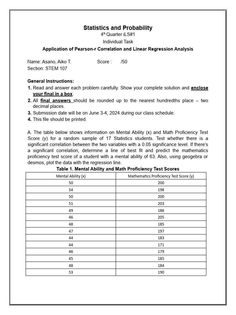 Pearson-r Correlation & Regression Analysis | PDF | Statistics ...