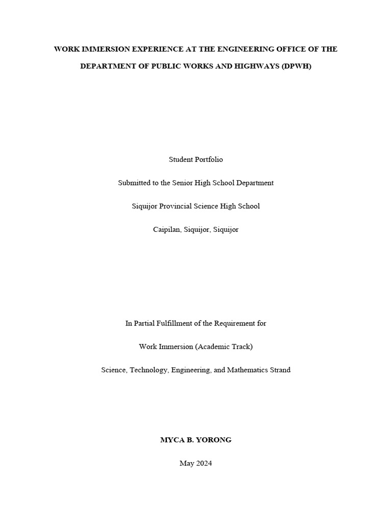 DPWH Work Immersion Student Portfolio | PDF