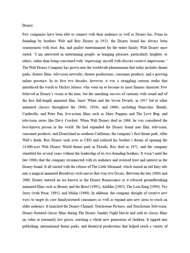 Disney's Brand Evolution & Strategy | PDF | The Walt Disney Company ...