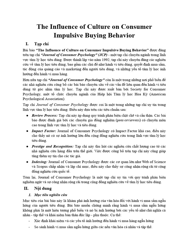 The Influence of Culture On Consumer Impulsive Buying Behavior | PDF
