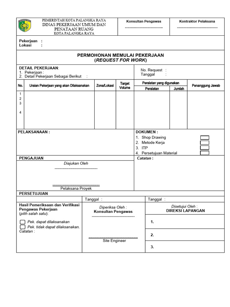 Formulir Permohonan Pekerjaan Konstruksi | PDF