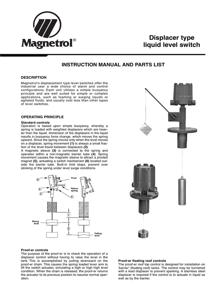 Magnetrol Displacer Level Switch Guide | PDF | Electrical Wiring | Buoyancy