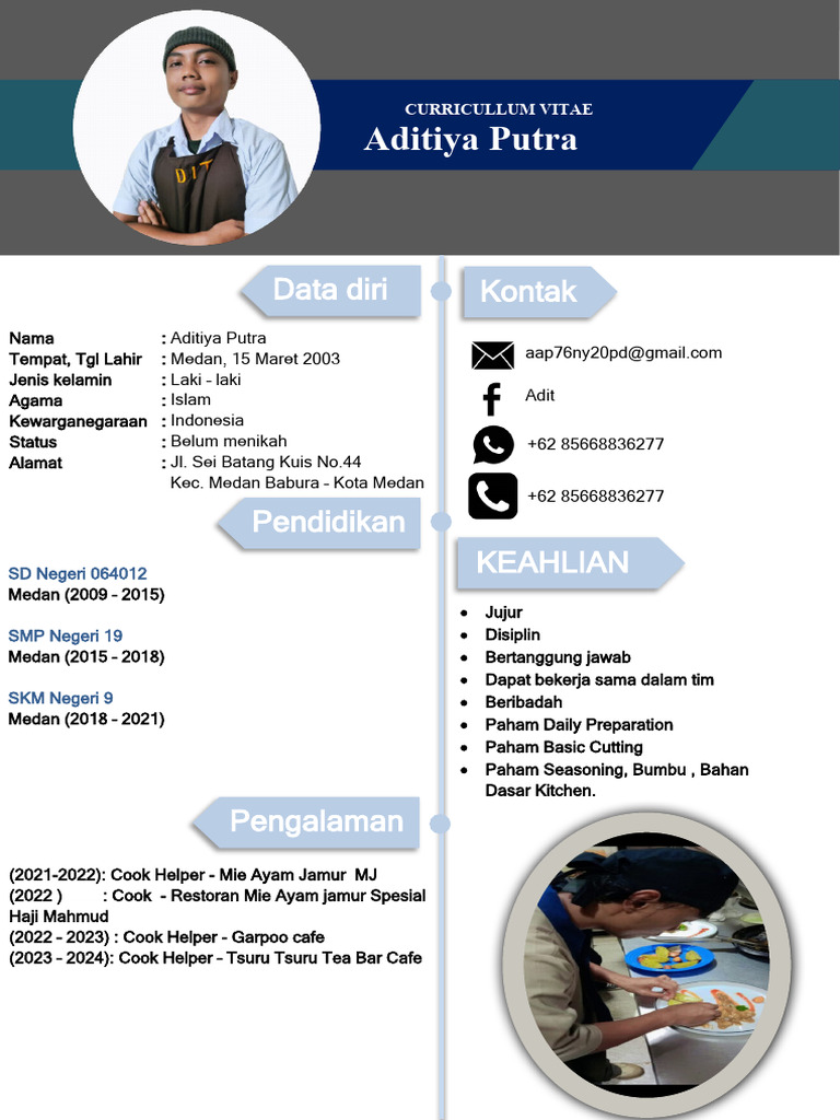 Contoh CV Modern untuk Cook Staff | PDF