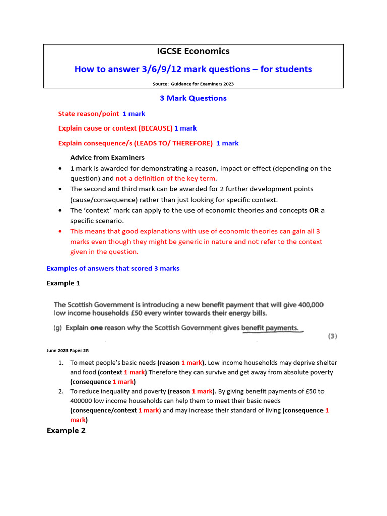 IGCSE Economics Marking Guide | PDF | Career & Growth | Finance & Money ...